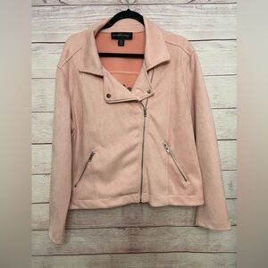 Colleen Lopez Faux Suede Moto Jacket Blush (Light Pink) 1X Pre-owned